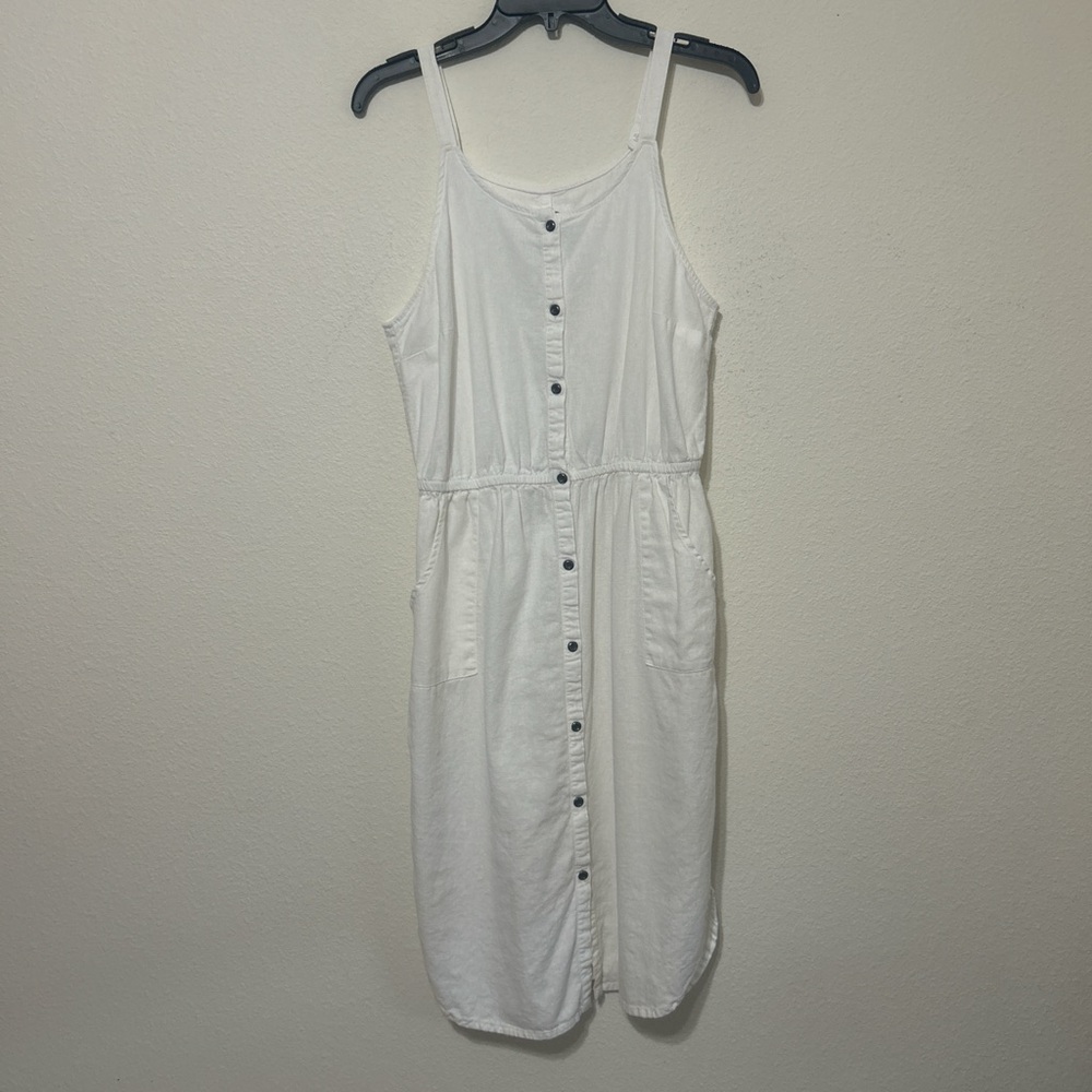 Old Navy White Linen Blend Button Front Sleeveless Midi Dress with Pockets - Picture 4 of 8